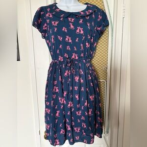 Maya Navy Dress with Pink Cat Print